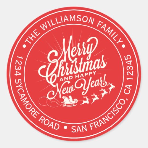 Vintage Christmas New Year Red Return Address Classic Round Sticker