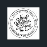 Vintage Christmas New Year Round Return Address Rubber Stamp<br><div class="desc">Christmas family round return address self-inking stamp with your name and address in stylish typography with a pretty hand drawn vintage Merry Christmas and a Happy New Year image. Simply add your name and address and choose an ink color you like. Exclusively designed for you by Happy Dolphin Studio. If...</div>
