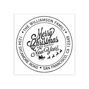 Vintage Christmas New Year Round Return Address Rubber Stamp