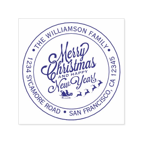 Vintage Christmas New Year Round Return Address Self_inking Stamp