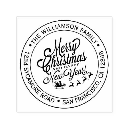 Vintage Christmas New Year Round Return Address Self_inking Stamp