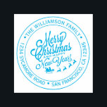 Vintage Christmas New Year Round Return Address Self-inking Stamp<br><div class="desc">Christmas family round return address self-inking stamp with your name and address in blue stylish typography with a pretty hand drawn vintage Merry Christmas and a Happy New Year image. Simply add your name and address. Exclusively designed for you by Happy Dolphin Studio. If you need any help or matching...</div>