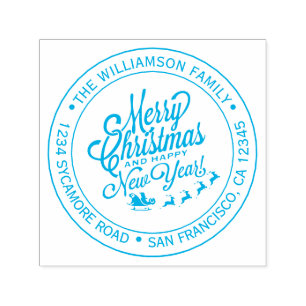 Vintage Christmas New Year Round Return Address Self-inking Stamp