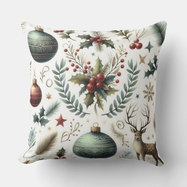 Vintage Christmas Nostalgia Throw Pillow (Front)