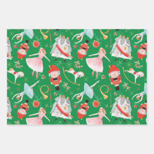 Vintage Christmas Nutcracker Fairy Tale Green Wrapping Paper Sheets