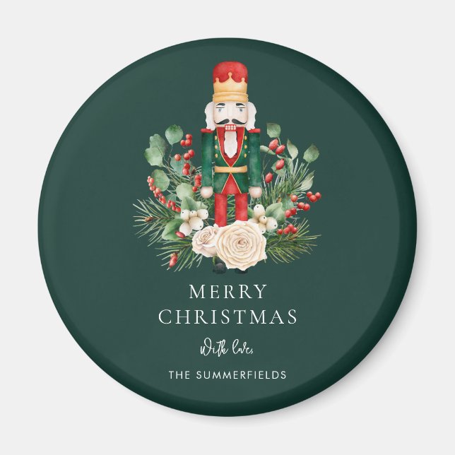 Vintage Christmas Nutcracker Greenery Holiday Magnet (Front)