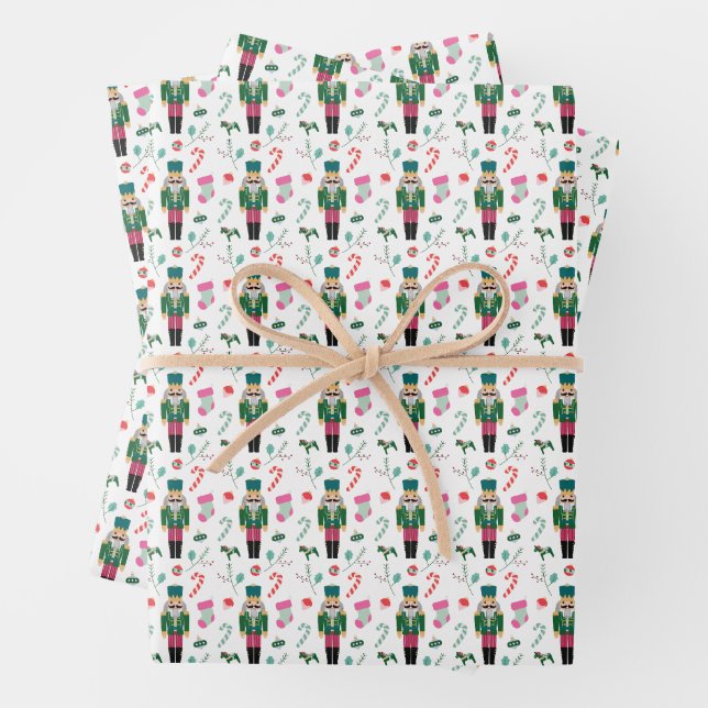 Vintage Christmas Nutcracker Ornament Wrapping Paper Sheets (In situ)