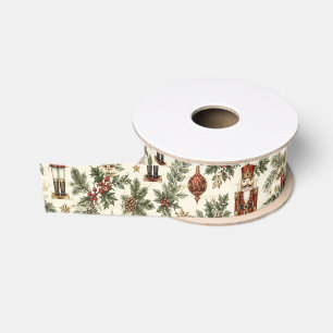 Vintage Christmas Nutcracker Soldier Floral Grosgrain Ribbon