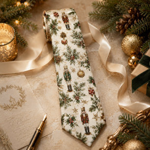 Vintage Christmas Nutcracker Soldier Floral Neck Tie