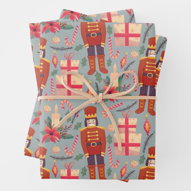 Vintage Christmas Nutcrackers and Gifts  Wrapping Paper Sheets (In situ)