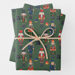 Vintage Christmas Nutcrackers Green Wrapping Paper Sheets