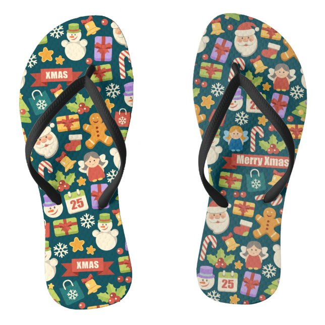 Vintage Christmas Nutcrackers Merry Christmas Cute Flip Flops (Footbed)
