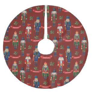 Vintage Christmas Nutcrackers Merry Christmas Red Brushed Polyester Tree Skirt