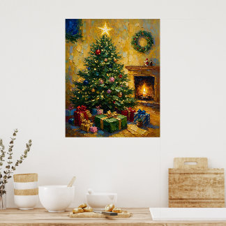 Vintage Christmas oil painting Poster