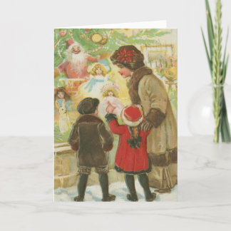 Vintage Christmas Old Fashioned Shopping Holiday Card