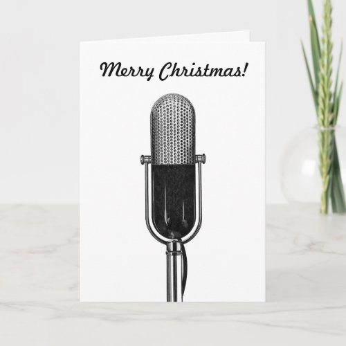 Vintage Christmas Old Fashoined Retro Microphone Holiday Card