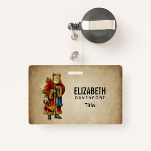 Vintage Christmas Old World Santa Claus Badge