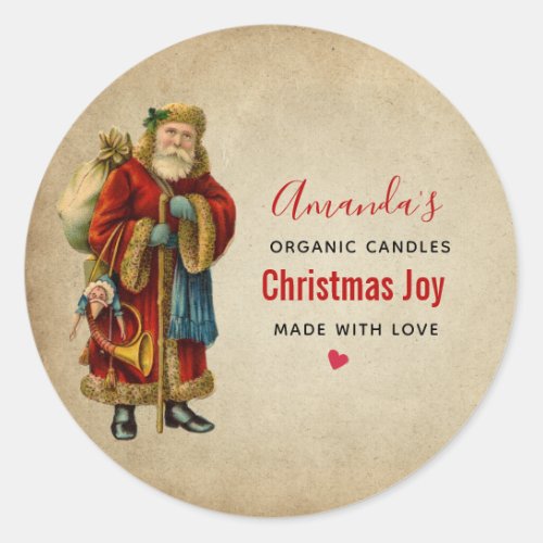 Vintage Christmas Old World Santa Claus Candle Classic Round Sticker