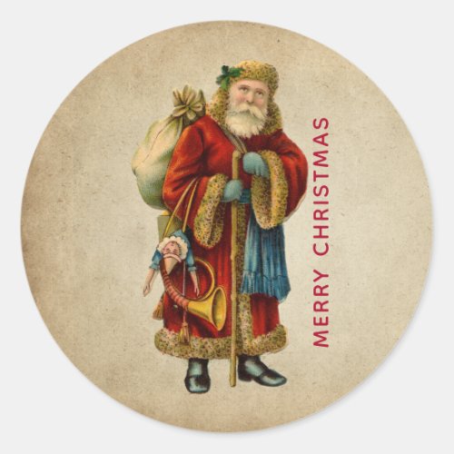 Vintage Christmas Old World Santa Claus Classic Round Sticker