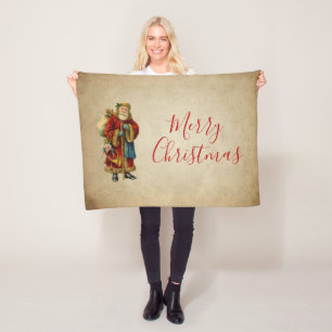 Vintage Christmas Old World Santa Claus Fleece Blanket