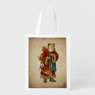 Vintage Christmas Old World Santa Claus Grocery Bag