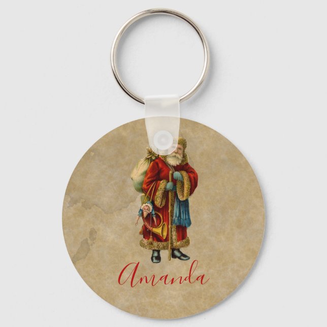 Vintage Christmas Old World Santa Claus Keychain (Front)