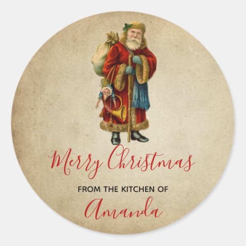 Vintage Christmas Old World Santa Claus Kitchen Classic Round Sticker