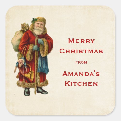 Vintage Christmas Old World Santa Claus Kitchen Square Sticker