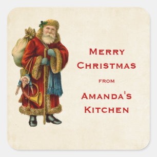 Vintage Christmas Old World Santa Claus Kitchen Square Sticker