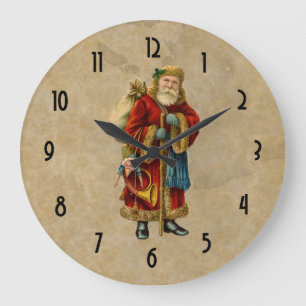 Vintage Christmas Old World Santa Claus Large Clock