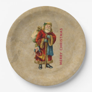 Vintage Christmas Old World Santa Claus Paper Plates