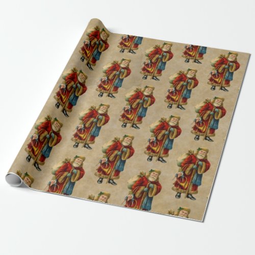 Vintage Christmas Old World Santa Claus Pattern Wrapping Paper