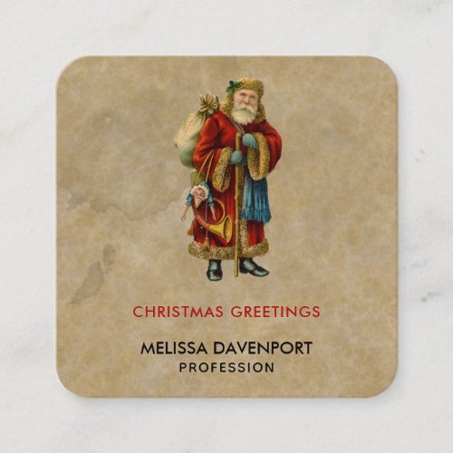 Vintage Christmas Old World Santa Claus Square Business Card