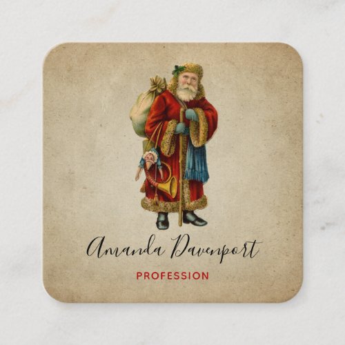 Vintage Christmas Old World Santa Claus Square Business Card