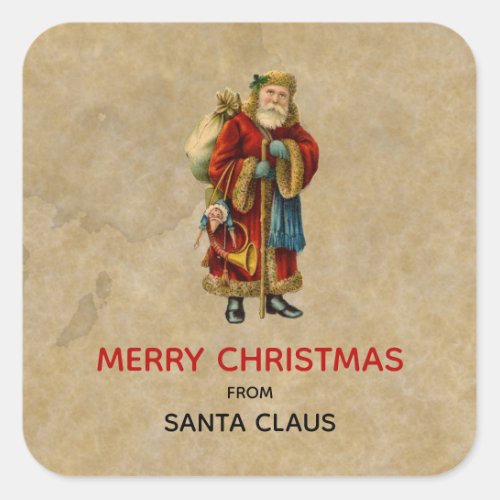 Vintage Christmas Old World Santa Claus Square Sticker