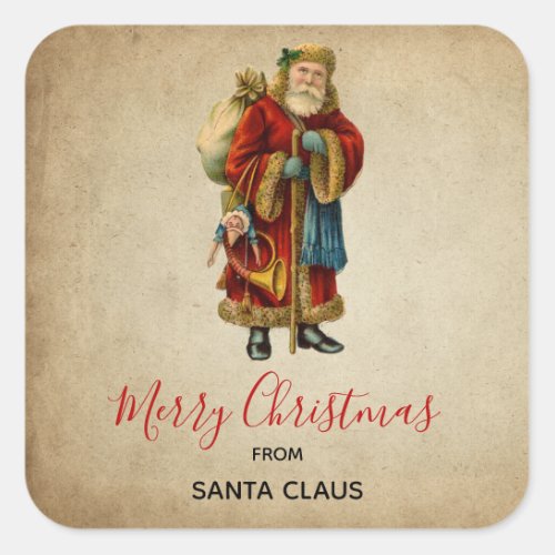 Vintage Christmas Old World Santa Claus Square Sticker