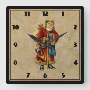 Vintage Christmas Old World Santa Claus Square Wall Clock