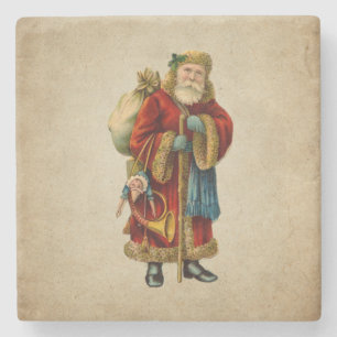 Vintage Christmas Old World Santa Claus Stone Coaster
