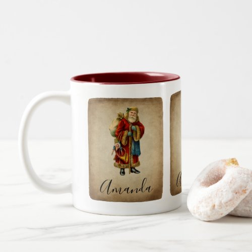 Vintage Christmas Old World Santa Claus Two_Tone Coffee Mug