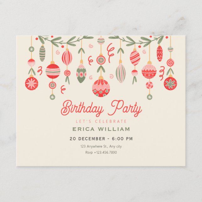 Vintage christmas ornament birthday  invitation (Front)