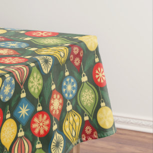 Vintage Christmas Ornament Colorful Holiday Tablecloth