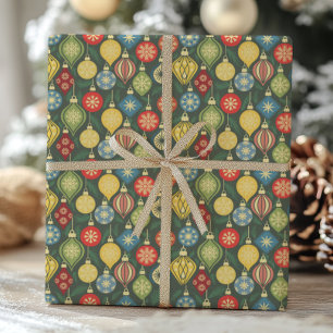 Vintage Christmas Ornament Colorful Holiday Wrapping Paper