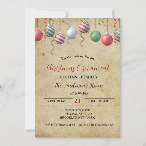 Vintage Christmas Ornament Exchange Holiday party  Invitation
