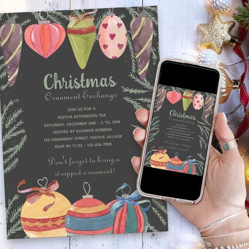 Vintage Christmas Ornament Exchange Party Invitation