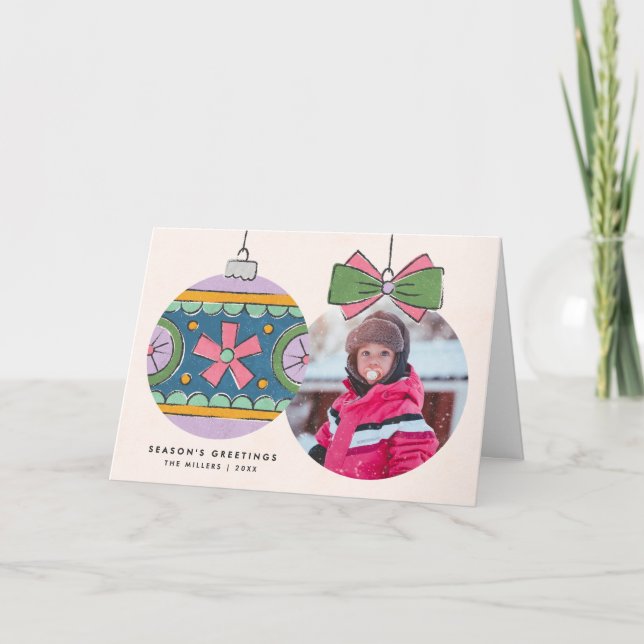 Vintage Christmas Ornament Greeting Card - Purple (Front)