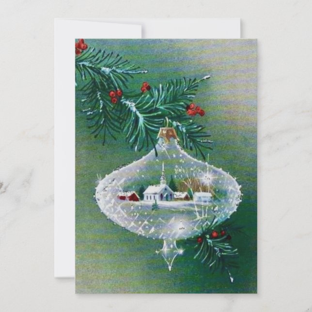 Vintage Christmas Ornament Winter Scene Holiday Card (Front)