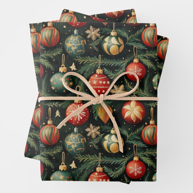 Vintage Christmas Ornament Wrapping Paper (In situ)