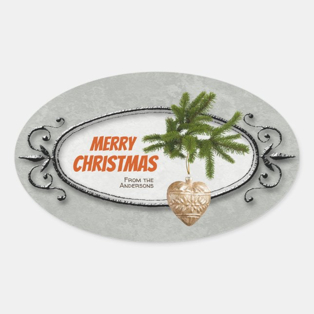 Vintage Christmas ornamented frame heart CC0941 Oval Sticker (Front)