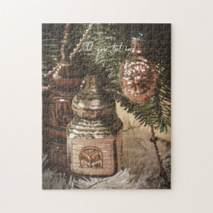 Vintage Christmas ornaments and a Christmas tree Jigsaw Puzzle