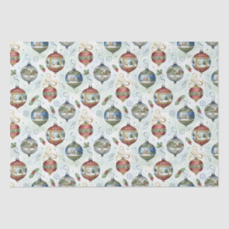 Vintage Christmas Ornaments and Holly Berry Tissue Paper